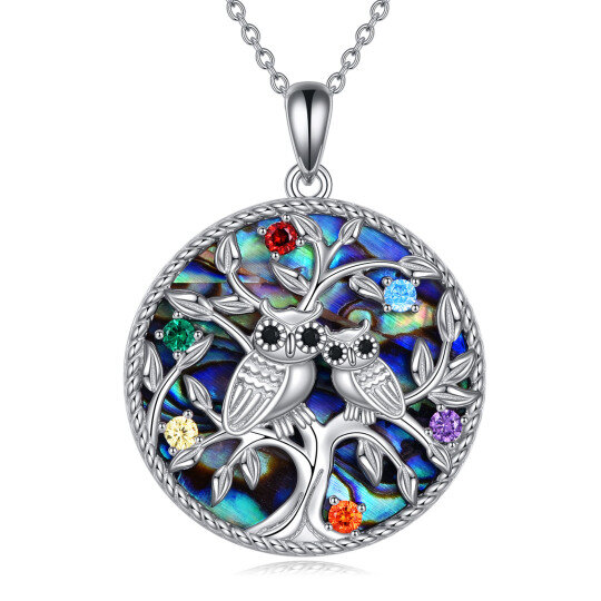 Collier en argent sterling avec pendentif Abalone Shellfish Owl & Tree Of Life (hibou et a