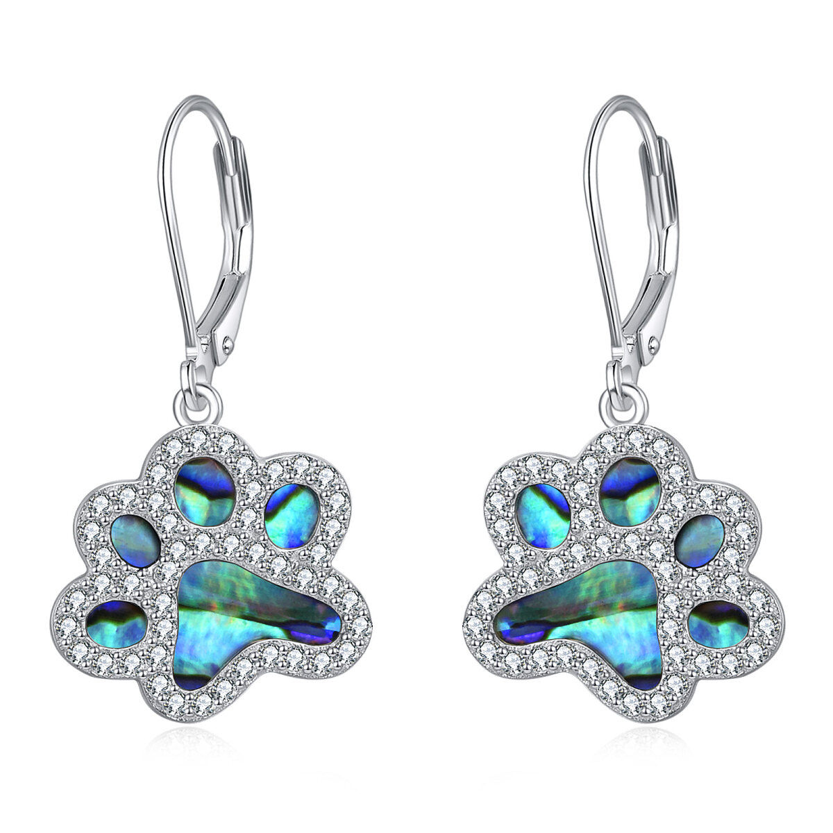 Pendientes de plata de ley Abalone Shellfish Paw Lever-back-1