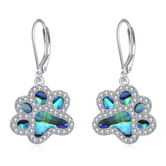 Boucles d'oreilles à levier en argent sterling Abalone Shellfish Paw