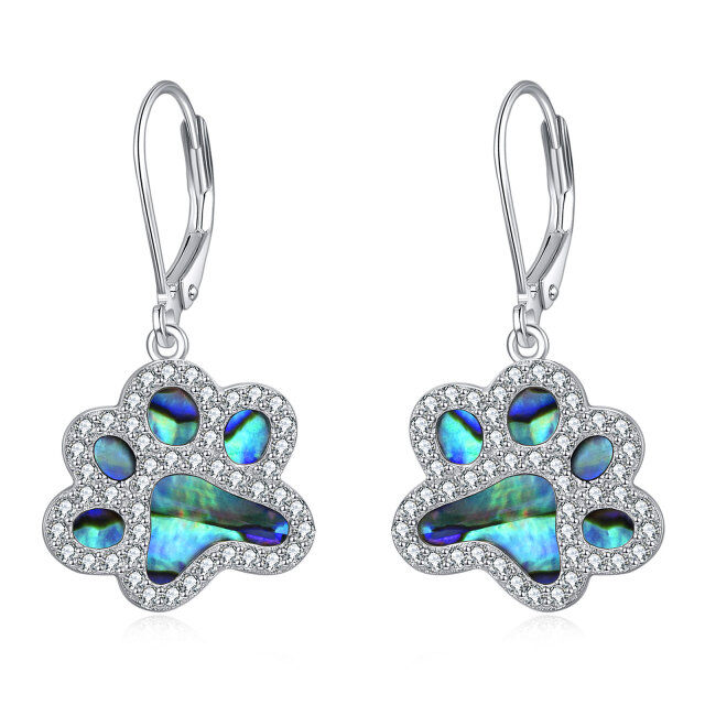 Boucles d'oreilles à levier en argent sterling Abalone Shellfish Paw-1