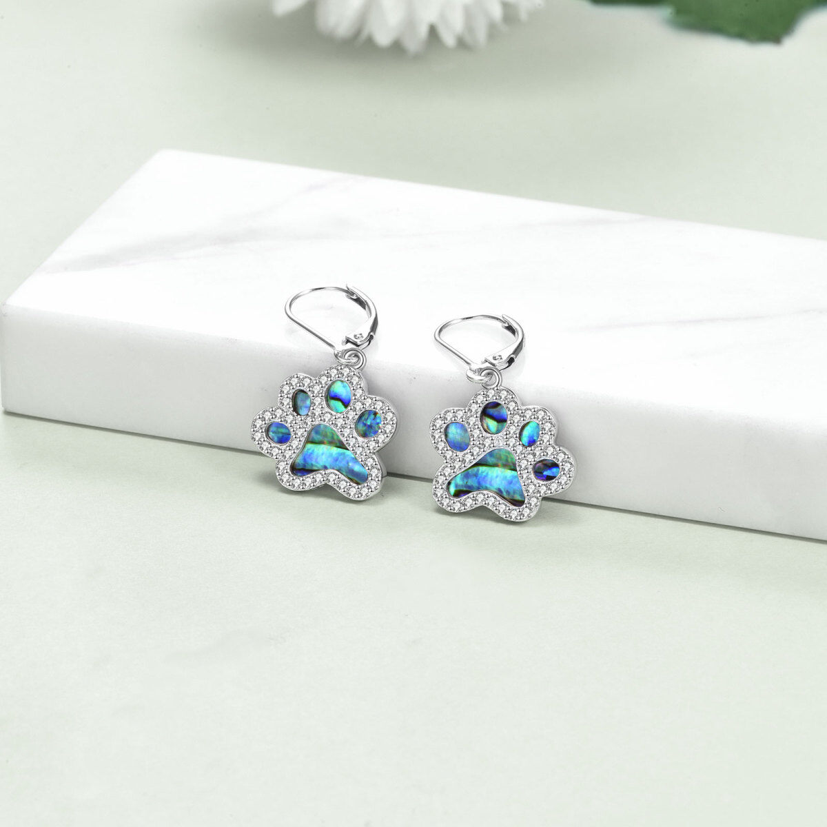 Boucles d'oreilles à levier en argent sterling Abalone Shellfish Paw-3