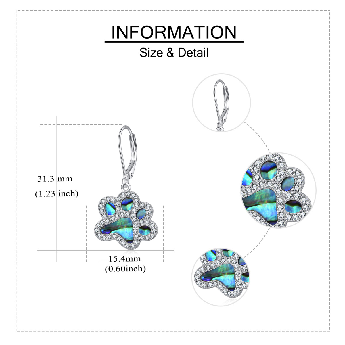 Boucles d'oreilles à levier en argent sterling Abalone Shellfish Paw-5