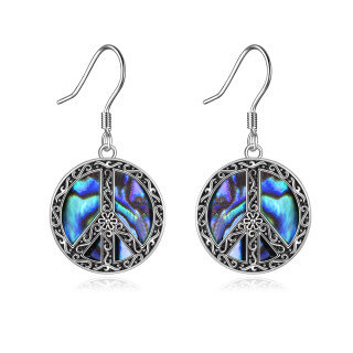 Sterling Silver Abalone Shellfish Peace Symbol Drop Earrings-45