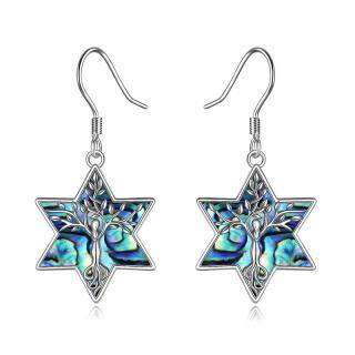 Sterling Silver Abalone Shellfish Pentagram Drop Earrings-5