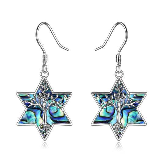 Sterling Silver Abalone Shellfish Pentagram Drop Earrings