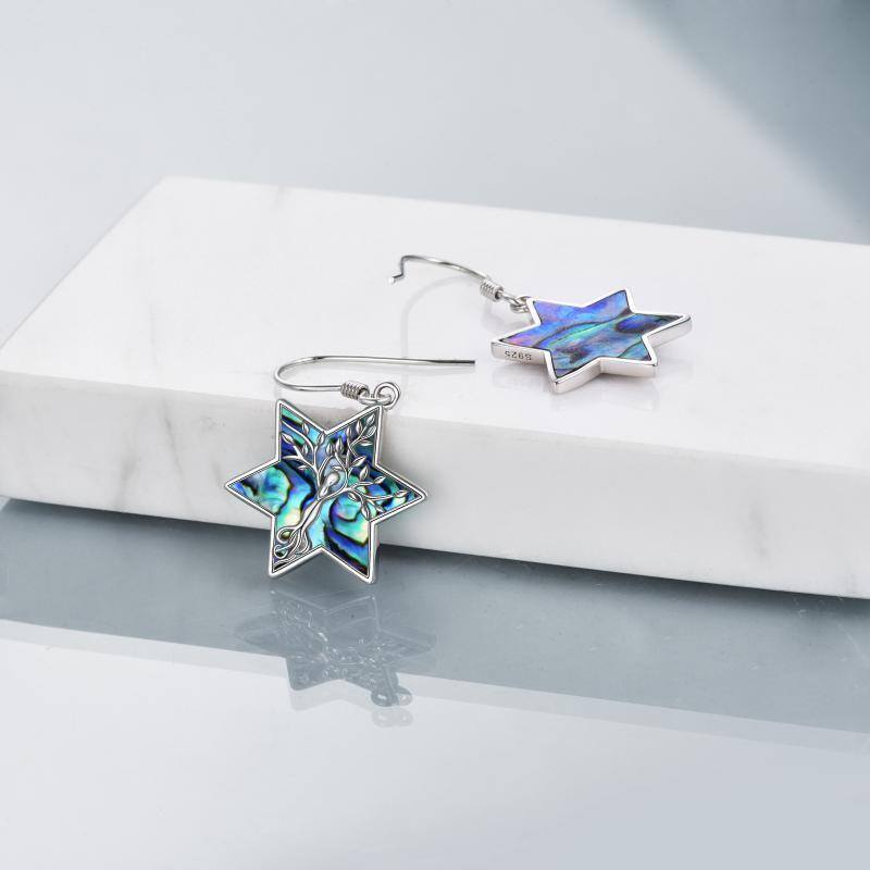 Sterling Silver Abalone Shellfish Pentagram Drop Earrings-4