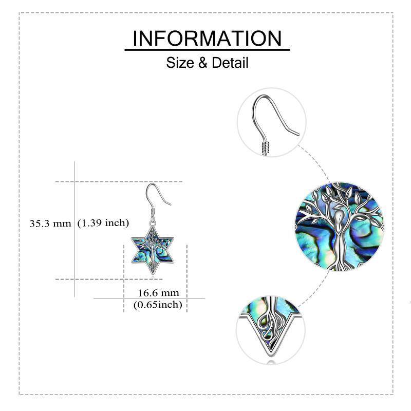 Sterling Silver Abalone Shellfish Pentagram Drop Earrings-5