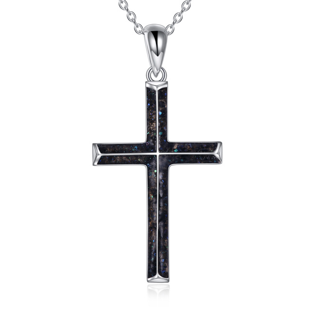 Collier en argent sterling avec gravure personnalisée et croix en forme de coquillage Abal-1