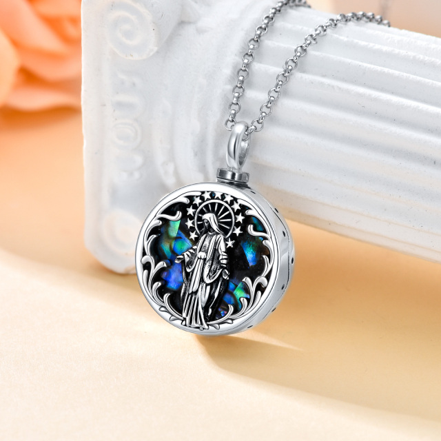 Sterling Silver Abalone Shellfish Personalized Engraving & Virgin Mary Urn Necklace for Ashes with Engraved Word-3