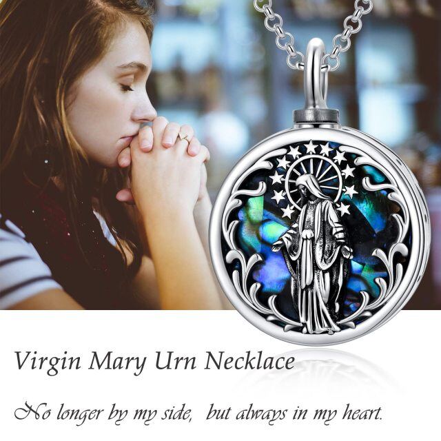 Sterling Silver Abalone Shellfish Personalized Engraving & Virgin Mary Urn Necklace for Ashes with Engraved Word-6