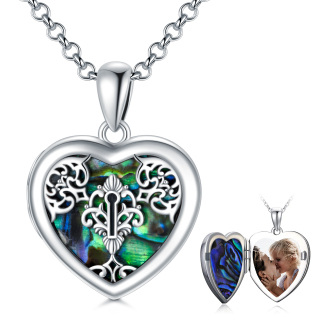 Sterling Silver Heart Abalone Shellfish Personalized Photo Locket Necklace-4