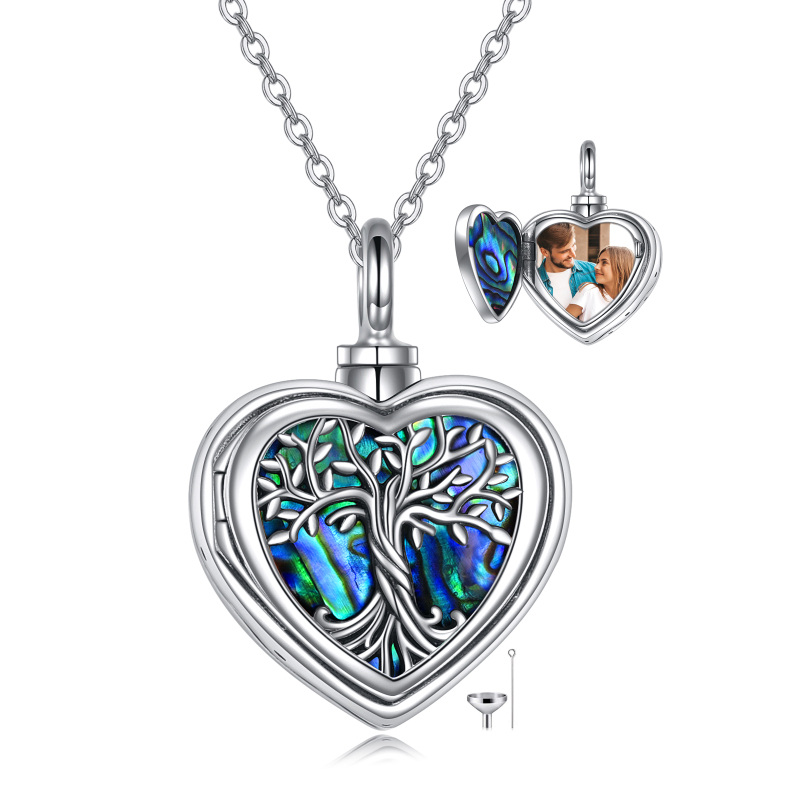 Sterling zilveren Abalone schelpdieren Gepersonaliseerde foto & hart Urn ketting voor as met gegraveerd woord