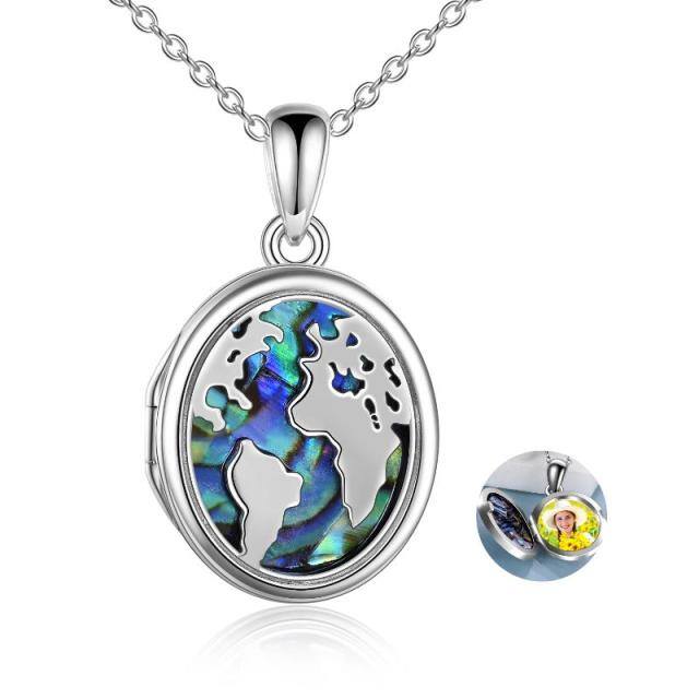 Sterling Silver Abalone Shellfish Personalized Photo Personalized Photo Locket Necklace with Engraved Word