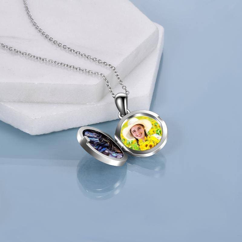 Sterling Silver Abalone Shellfish Personalized Photo Personalized Photo Locket Necklace with Engraved Word-3