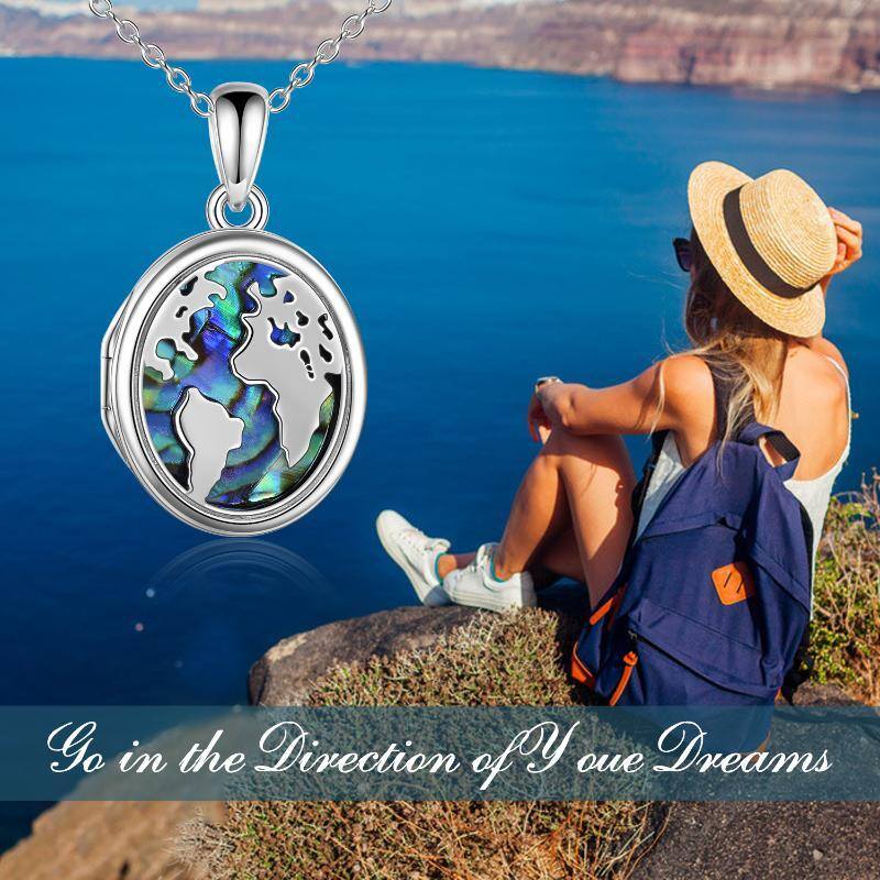 Sterling Silver Abalone Shellfish Personalized Photo Personalized Photo Locket Necklace with Engraved Word-6