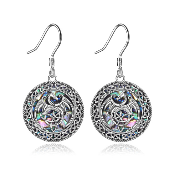 Sterling Silver Abalone Shellfish Phoenix & Celtic Knot Drop Earrings