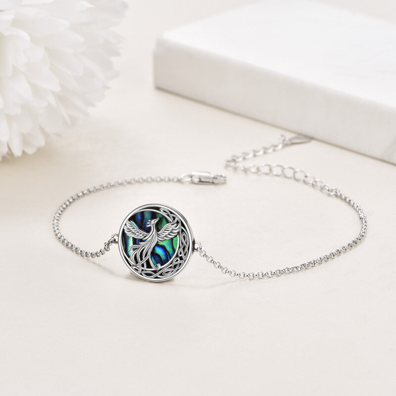 Pulsera de plata de ley conchas de abulón Fénix y nudo celta-4