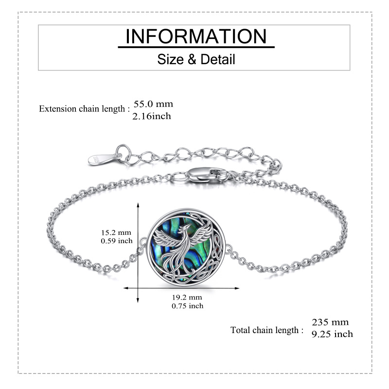 Pulsera de plata de ley conchas de abulón Fénix y nudo celta-6