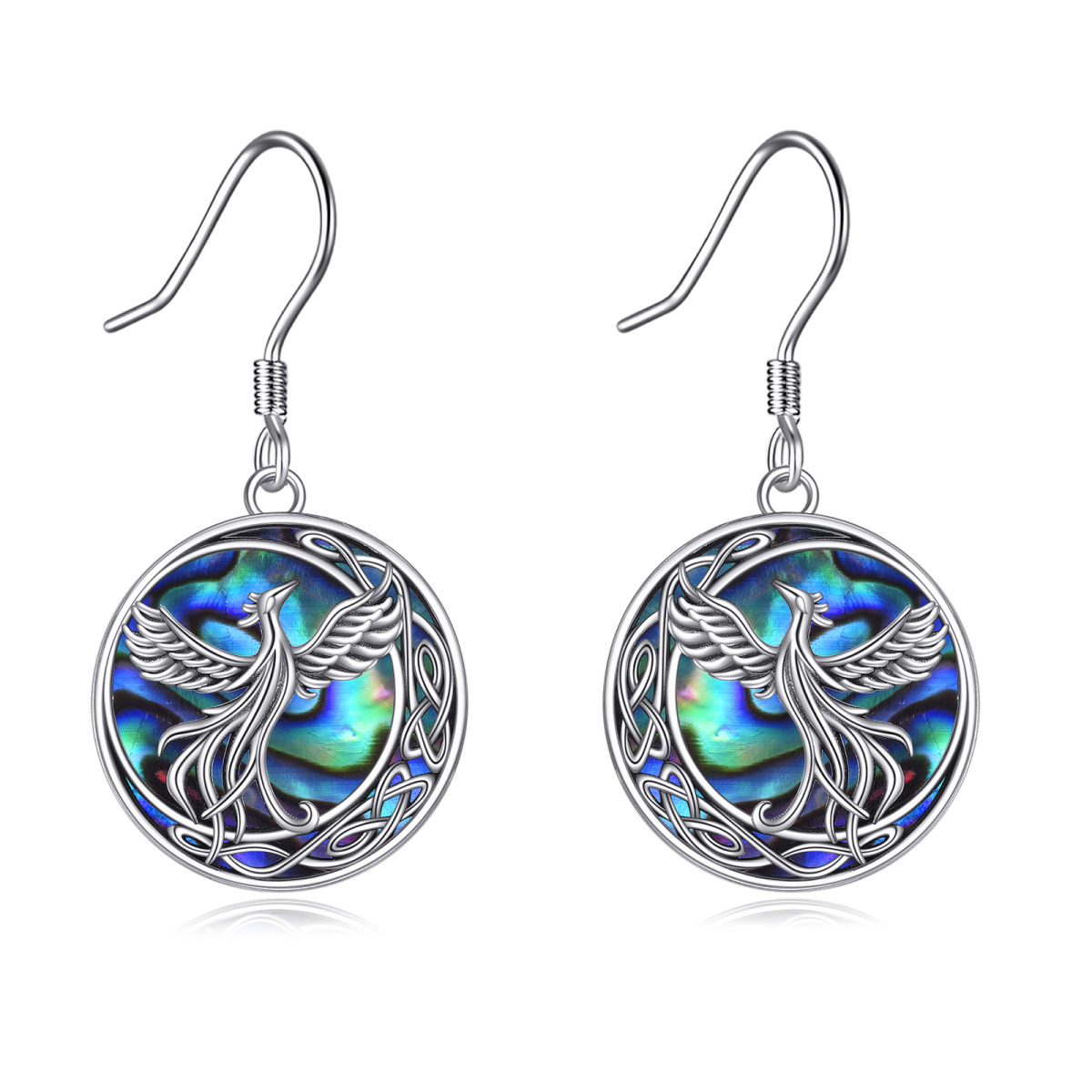 Sterling Silver Abalone Shellfish Phoenix Drop Earrings-1