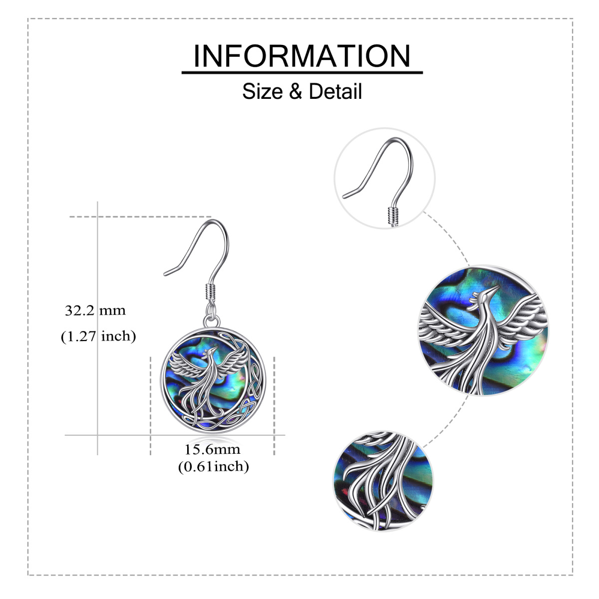 Sterling Silver Abalone Shellfish Phoenix Drop Earrings-5