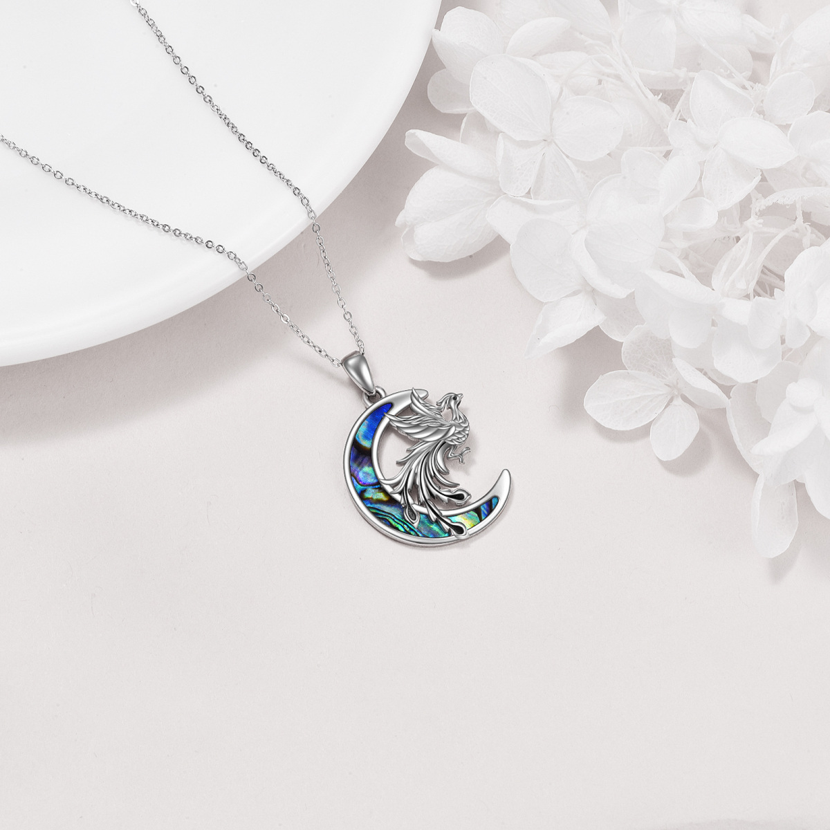 Collana con ciondolo Phoenix & Moon in argento sterling con molluschi Abalone-4