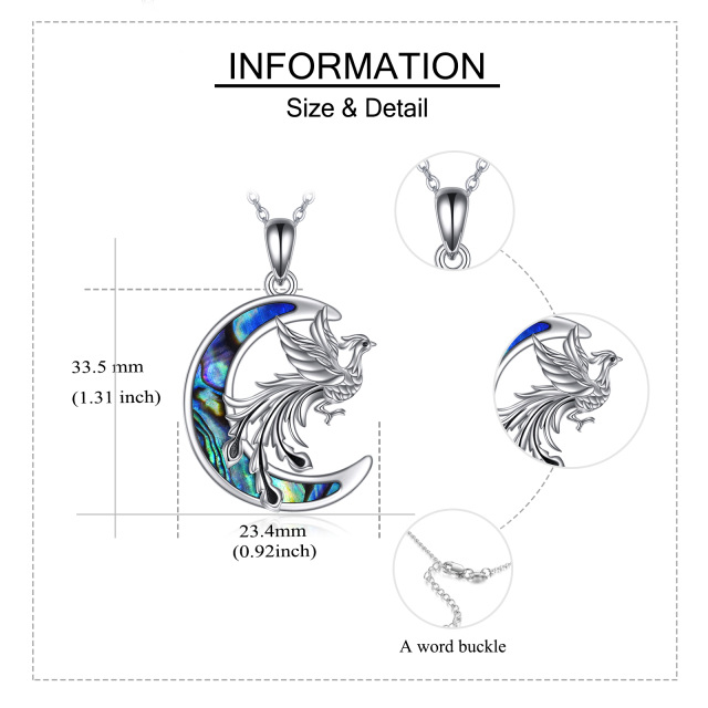 Srebrny naszyjnik z abalonem, skorupiakiem, feniksem i księżycem-5