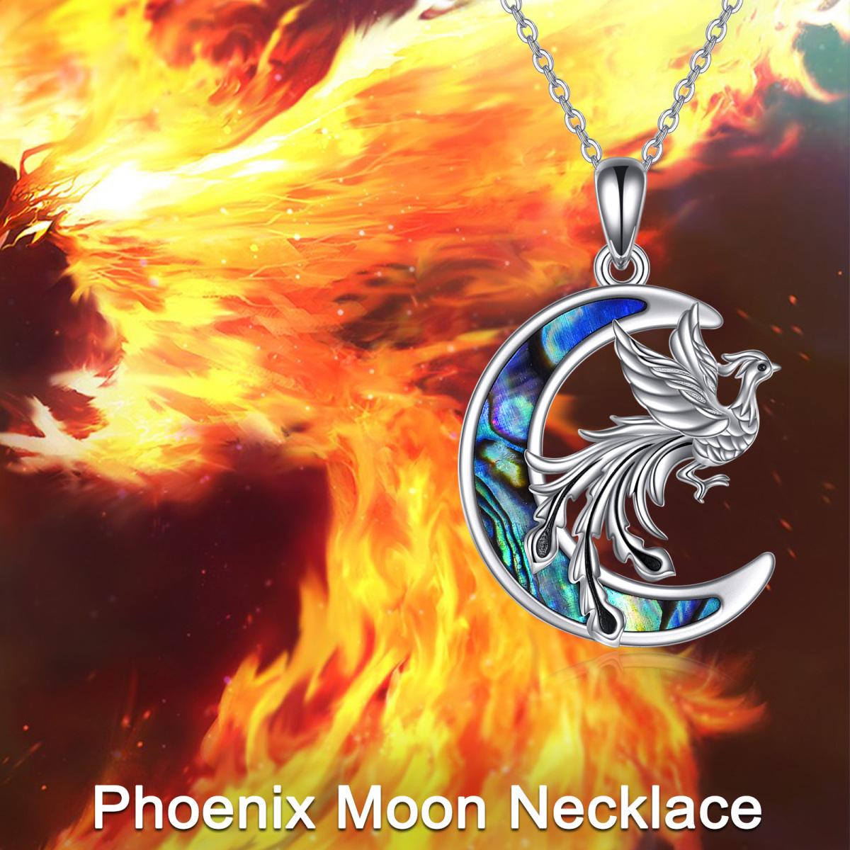 Collana con ciondolo Phoenix & Moon in argento sterling con molluschi Abalone-6