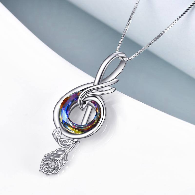 Sterling Silver Abalone Shellfish Phoenix & Music Symbol Pendant Necklace-4