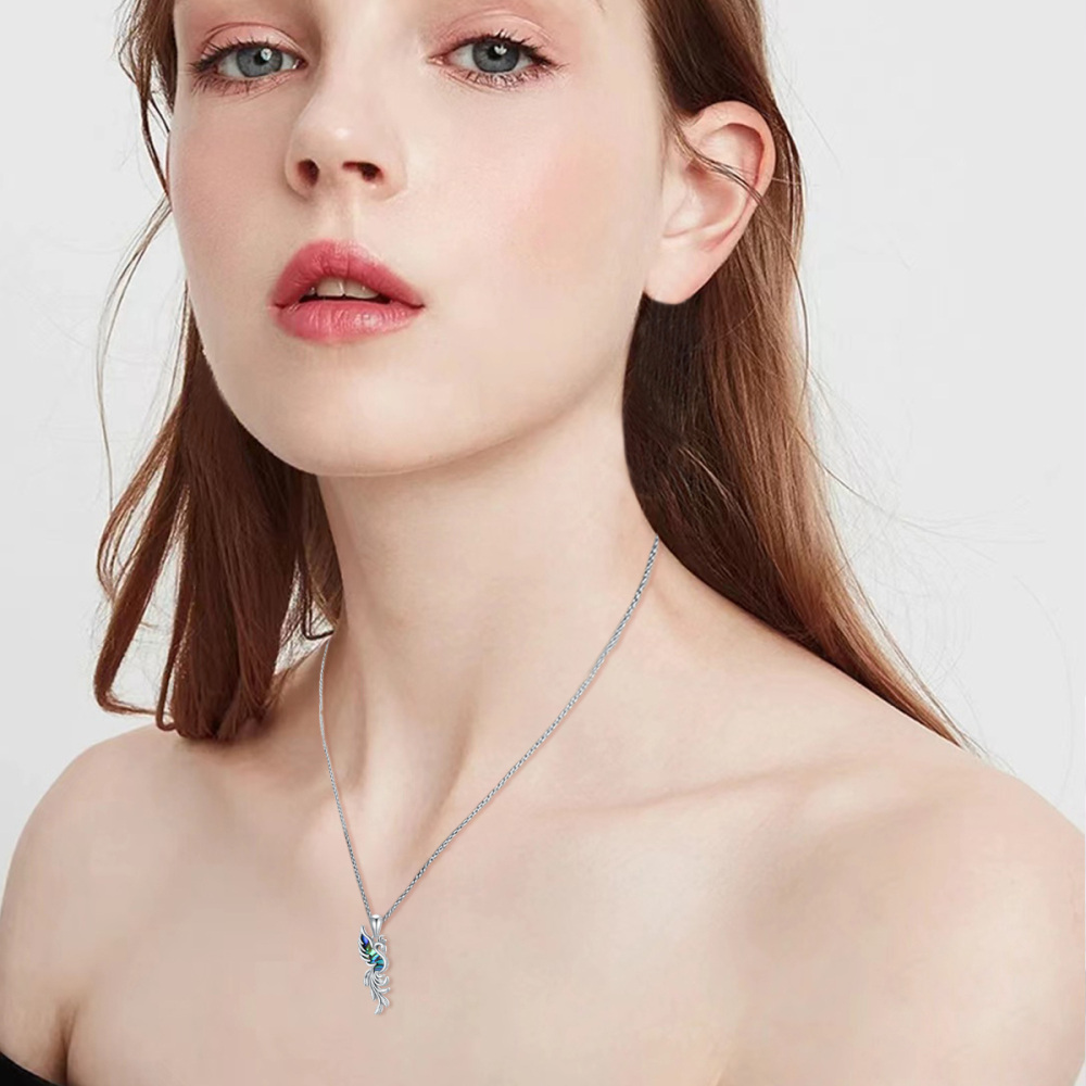 Collar de plata de ley con colgante de abulón y marisco Fénix-2