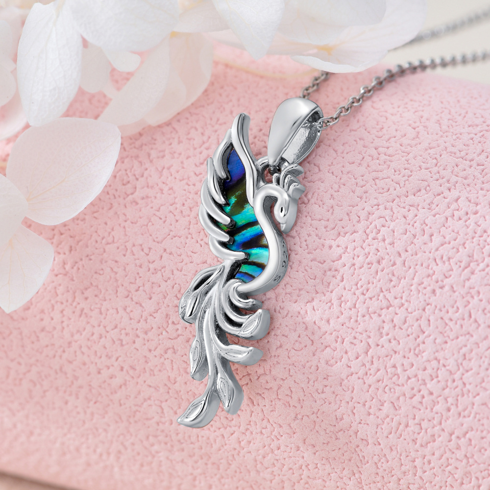 Collar de plata de ley con colgante de abulón y marisco Fénix-3