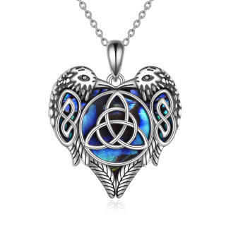 Sterling Silver Abalone Shellfish Raven Couple With Celtic Knot Pendant Necklace For Women-1