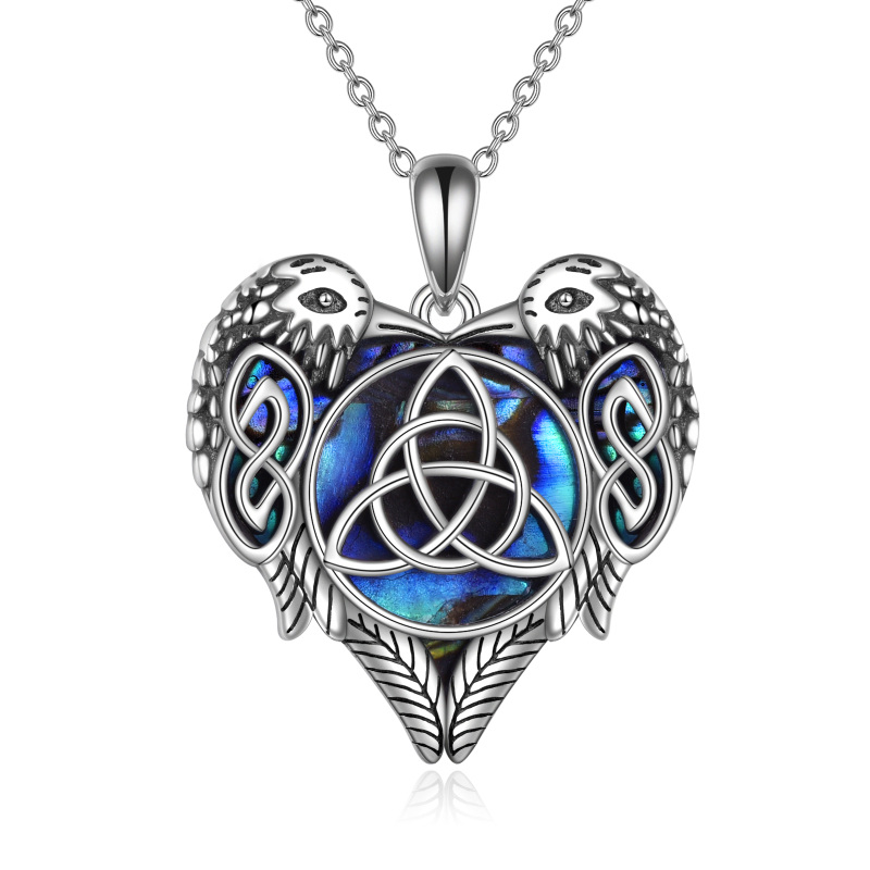Sterling Silver Abalone Shellfish Raven Couple With Celtic Knot Pendant Necklace For Women-9