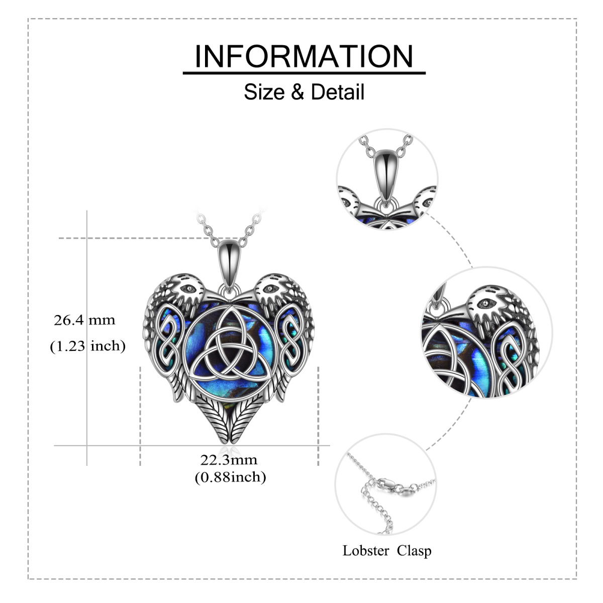 Sterling Silver Abalone Shellfish Raven Couple With Celtic Knot Pendant Necklace For Women-5