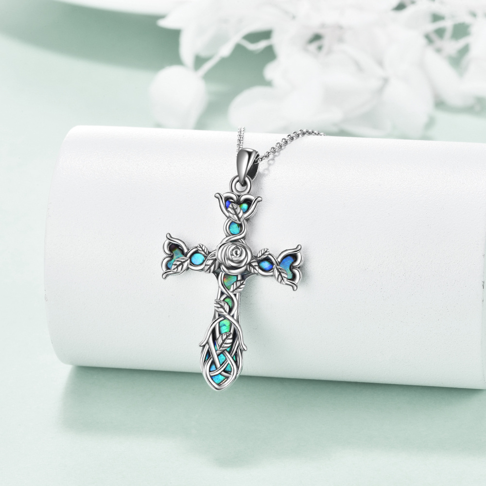 Collar con colgante de cruz con nudo celta de plata de ley, unisex-4