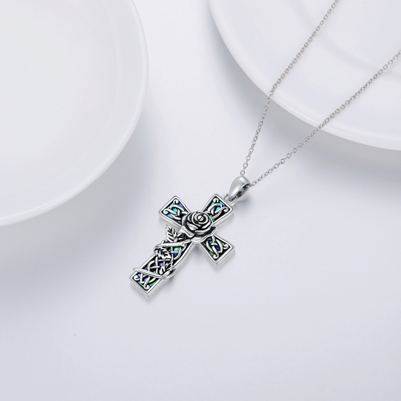 Sterling zilveren Abalone schelpdieren roos & kruis hanger ketting-4