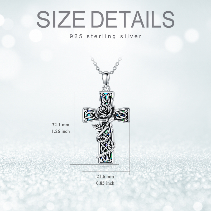 Sterling zilveren Abalone schelpdieren roos & kruis hanger ketting-5