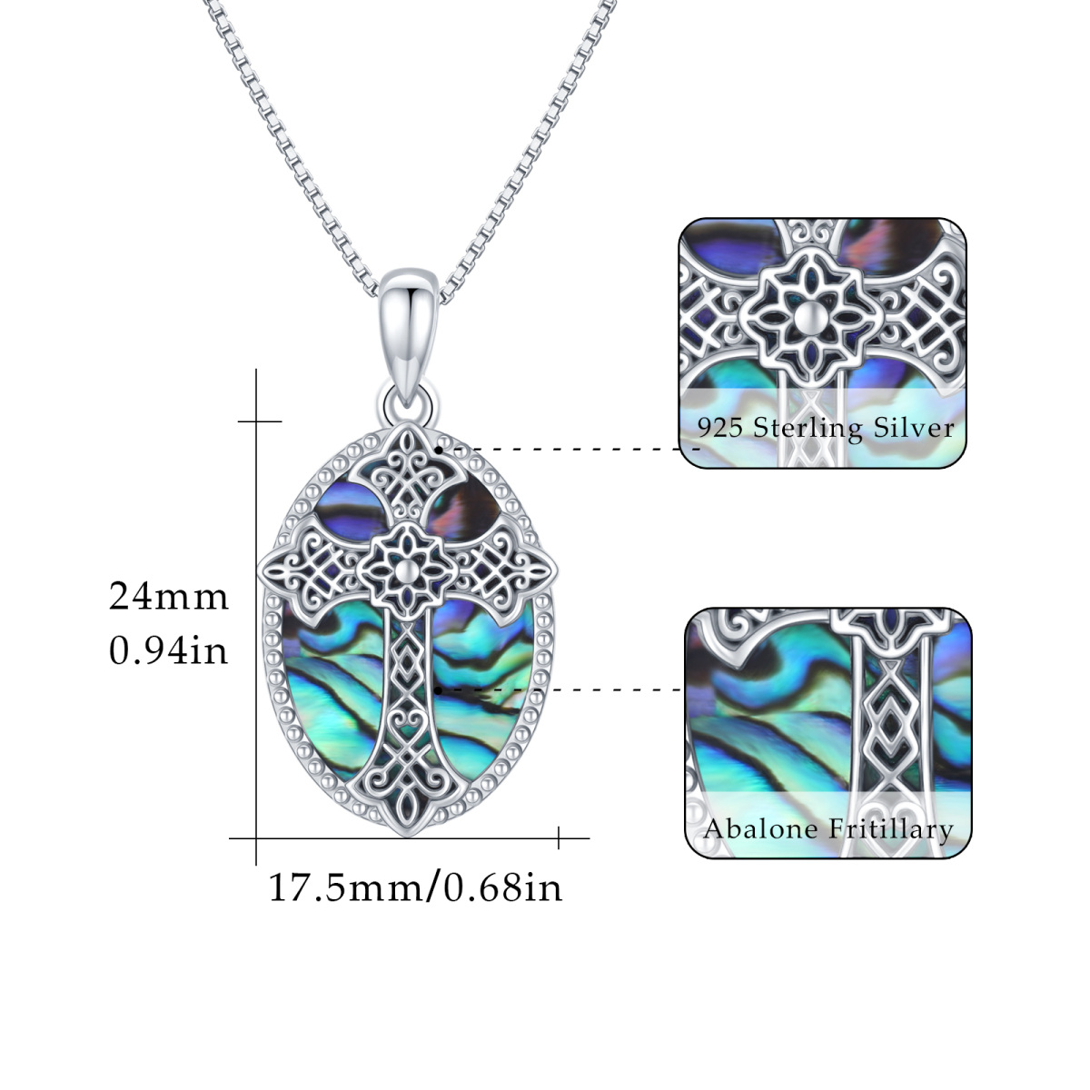 Sterling Silver Abalone Shellfish Round Pendant Necklace-5