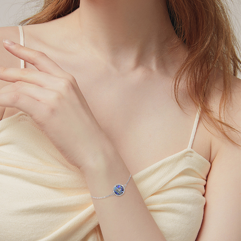 Sterling Silver Abalone Shellfish Saint Christopher Charm Bracelet with Engraved Word-2