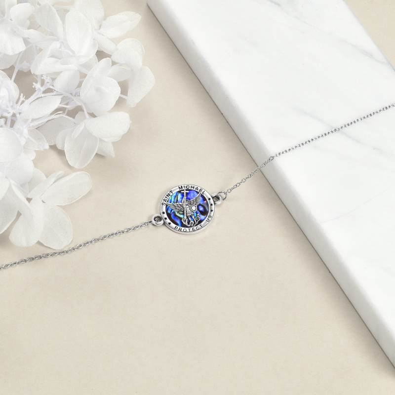 Sterling Silver Abalone Shellfish Saint Christopher Charm Bracelet with Engraved Word-5