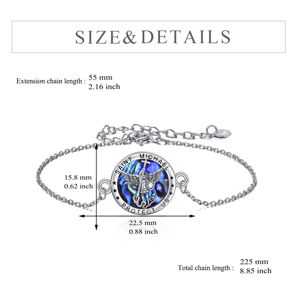 Sterling Silver Abalone Shellfish Saint Christopher Charm Bracelet with Engraved Word-6