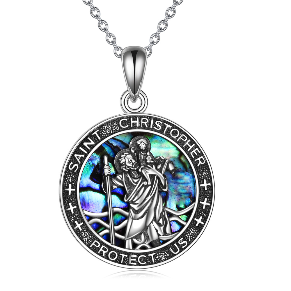 Collana con ciondolo San Cristoforo in argento sterling con conchiglia Abalone per Unisex-1