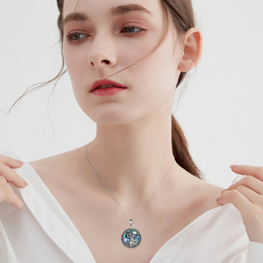 Collana con ciondolo San Cristoforo in argento sterling con conchiglia Abalone per Unisex-2