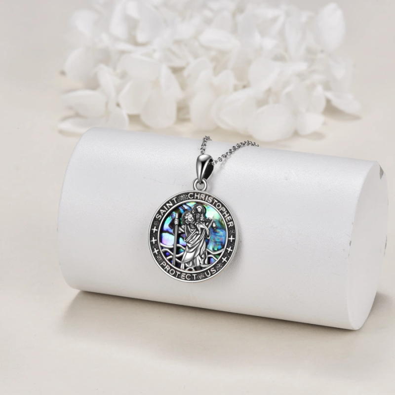 Colar de prata esterlina com pingente de São Cristóvão para Unissex-3
