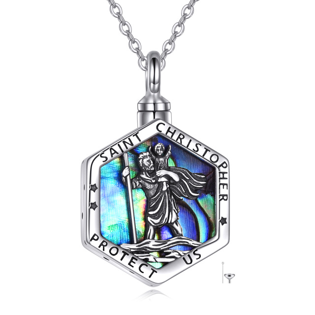 Sterling Silver Abalone Shellfish Saint Christopher Urn Necklace for Ashes with Engraved Word-1