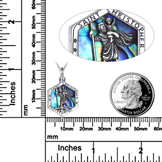 Sterling zilveren Abalone schelpdieren Saint Christopher Urn ketting voor as met gegraveerd woord-3