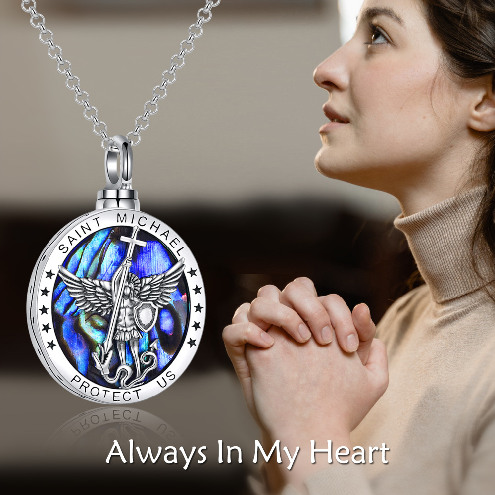 Sterling Silver Abalone Shellfish Saint Christopher Urn Necklace for Ashes-3