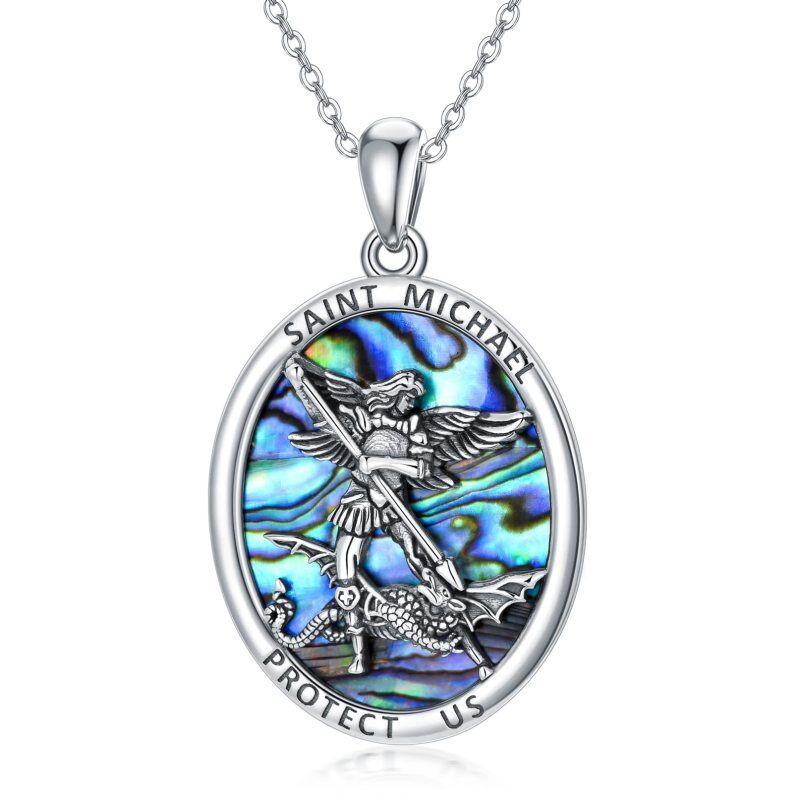 Sterling Silver Abalone Shellfish Saint Michael Pendant Necklace for Women-13