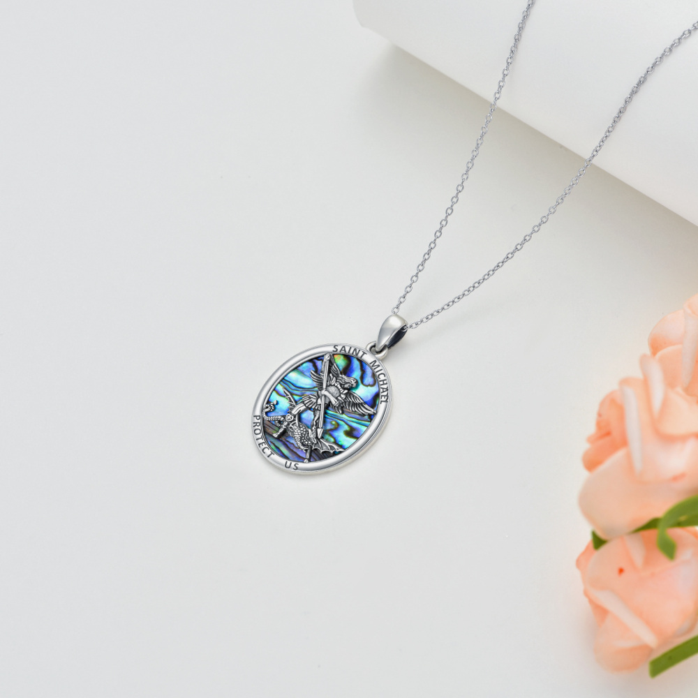 Sterling Silver Abalone Shellfish Saint Michael Pendant Necklace for Women-5