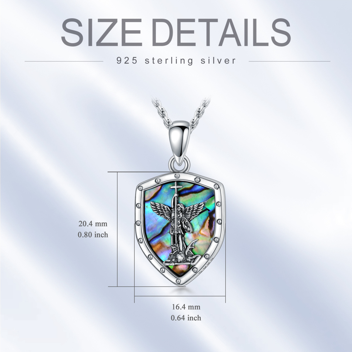 Collier en argent sterling Abalone Shellfish Saint Michael Shield Pendant Necklace with Engraving Words-5