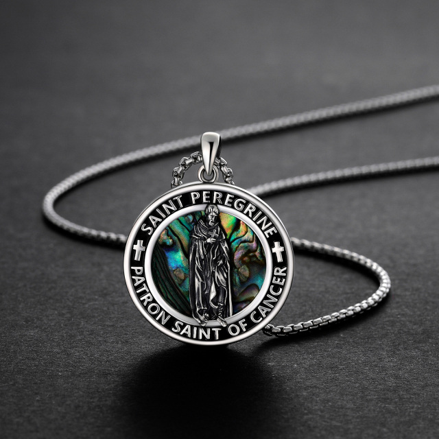 Collana con ciondolo in argento Sterling Abalone Shellfish Saint Peregrine con parola incisa per uomo-4